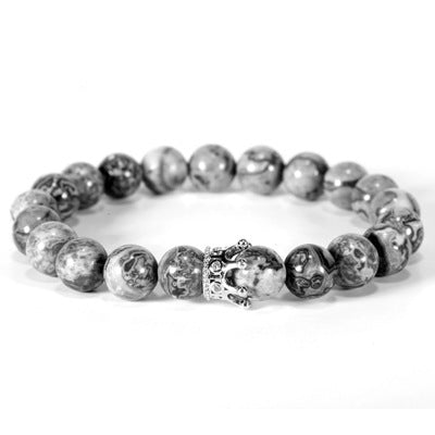 Unisex Agate Bracelet For Couples Natural Stone Bead Bracelets Crown Gold Plated Inlay Gemstone Anti Fatigue Jewelry