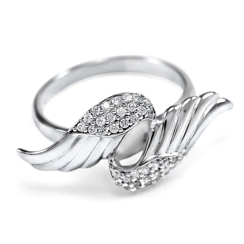 Womens Angel Wings Zircon Ring Copper Electroplated Fashion Fine Jewelry Dainty Elegant Statement Gift For Her