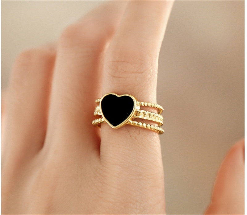 Heart Shaped Love Ring Alloy Vintage Retro Electroplate Niche Design Fashion Jewelry Durable Elegant Statement