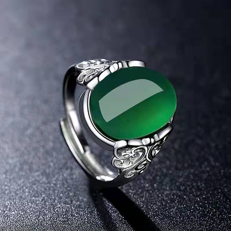 Emerald Gemstone Adjustable Metal Ring With Open Design Elegant Fashion Statement Green Ring For Everyday Wear
