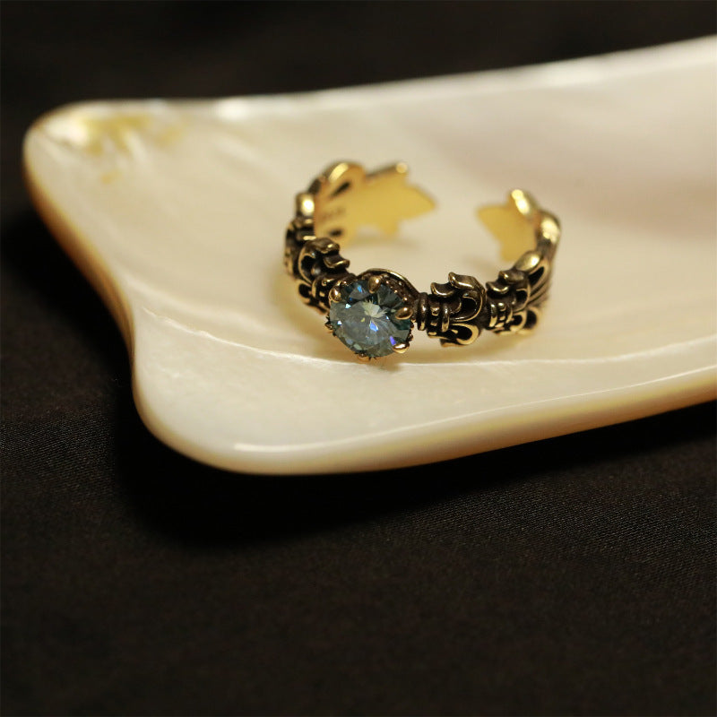 Copper Open Adjustable Ring With Geometric Flower Luce RetroVintage Style For Women Elegant Everyday Wear Chic