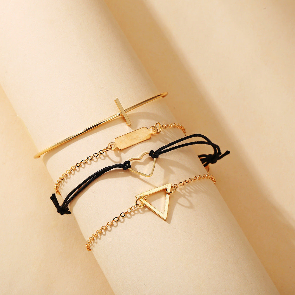 Womens Bracelet Set Heart Shaped Geometric Alloy Plated Bracelets Retro Simple Design Fashion Jewelry GoldTone
