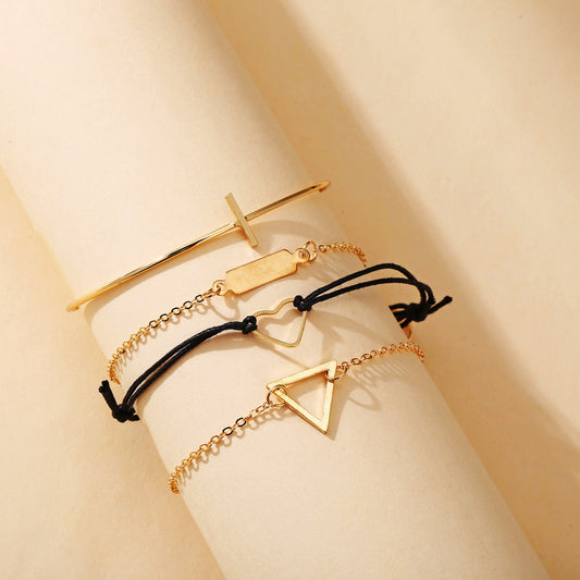 Womens Bracelet Set Heart Shaped Geometric Alloy Plated Bracelets Retro Simple Design Fashion Jewelry GoldTone