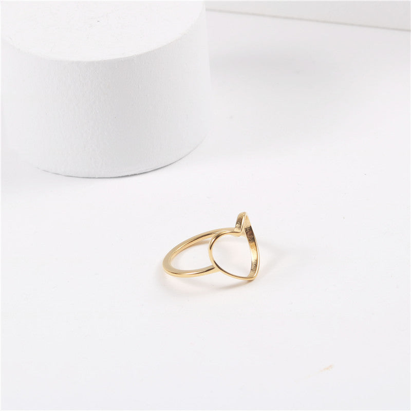 Titanium Steel Ring With 18K Gold Plating Hollow Love Heart Shaped Ring Golden No 6 A459 Golden No 7 A459 Golden No 8