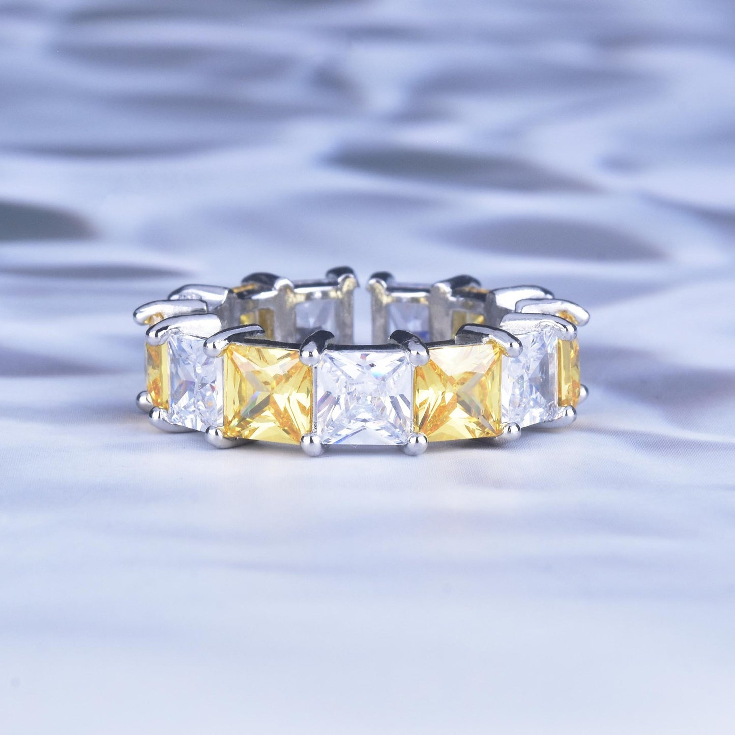 Womens Copper Ring Princess Diamond Row Geometric Design Fashion Statement Jewelry Gift For Her Everyday Wear