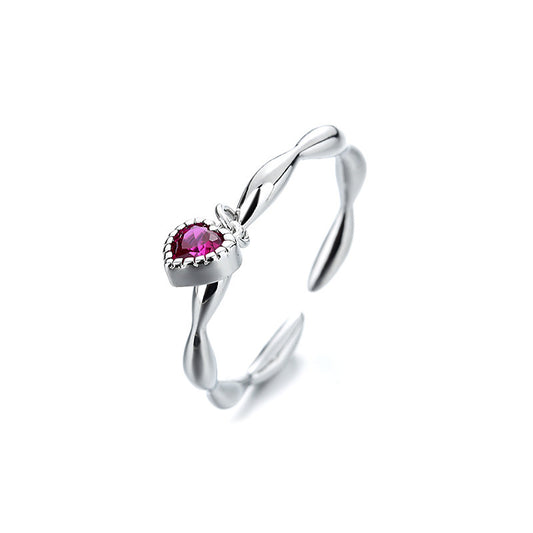 Heart Shaped Zircon Silver Ring Adjustable Korean Style