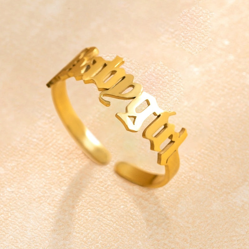 Womens Adjustable Stainless Steel Letter Ring Gold Initial Ring Lightweight Fashion Jewelry Babygirl Ring Gold