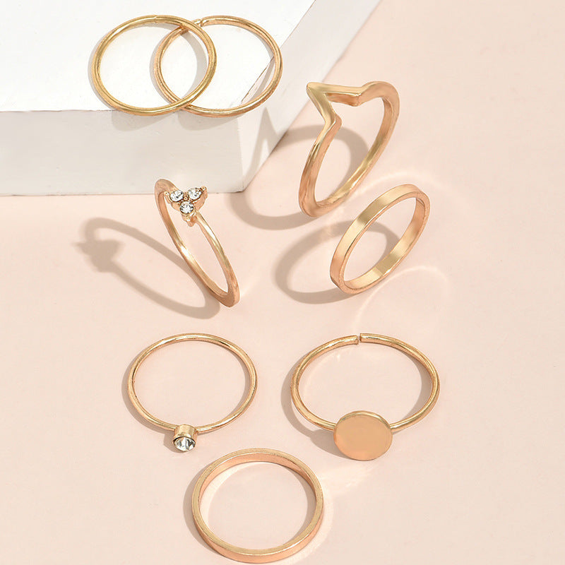 Golden Geometric Alloy Ring Set For Women European American Fashion Jewelry Gift With Gold Tone Finish Elegant
