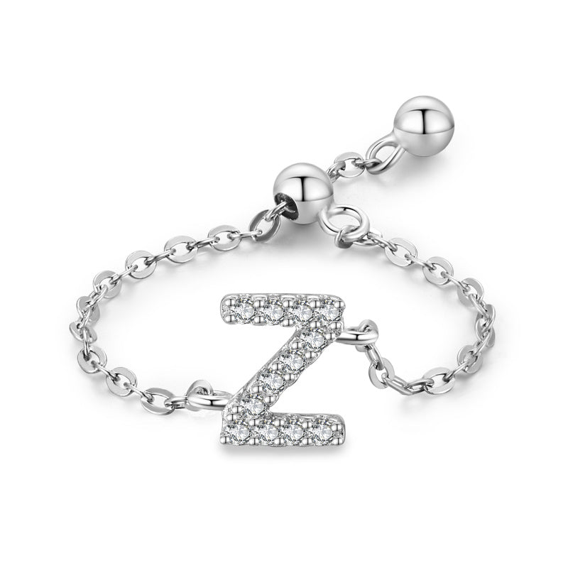 Womens Letter Chain Ring Adjustable Opening Female Fashion Ring Niche Design Love Thin Silver Jewelry English Ring