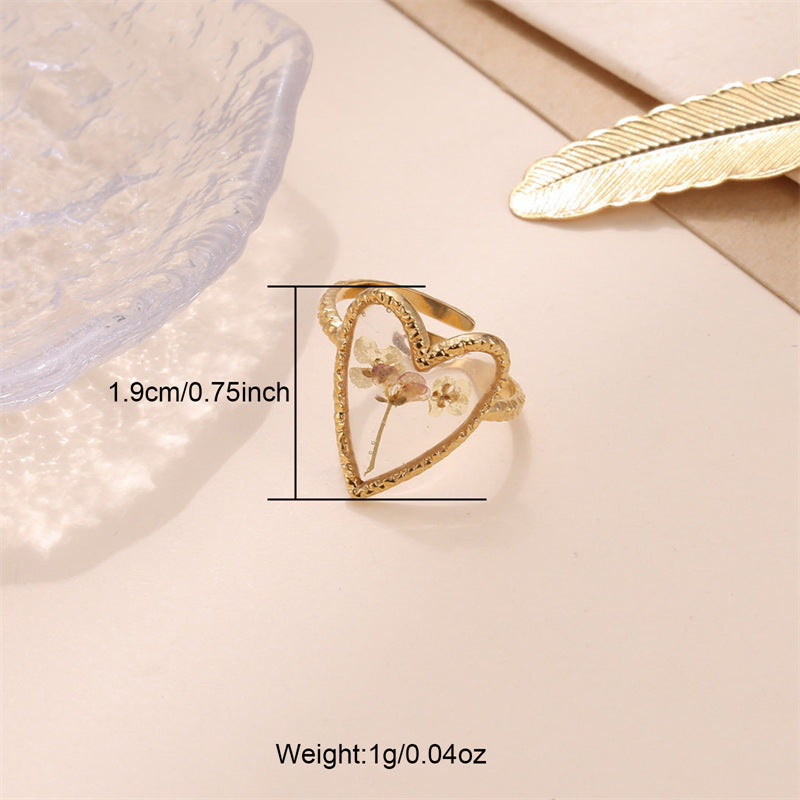 Stainless Steel Preserved Fresh Flower Ring Adjustable Unisex Jewelry Electroplated Elegant Bloom Design Everyday Use