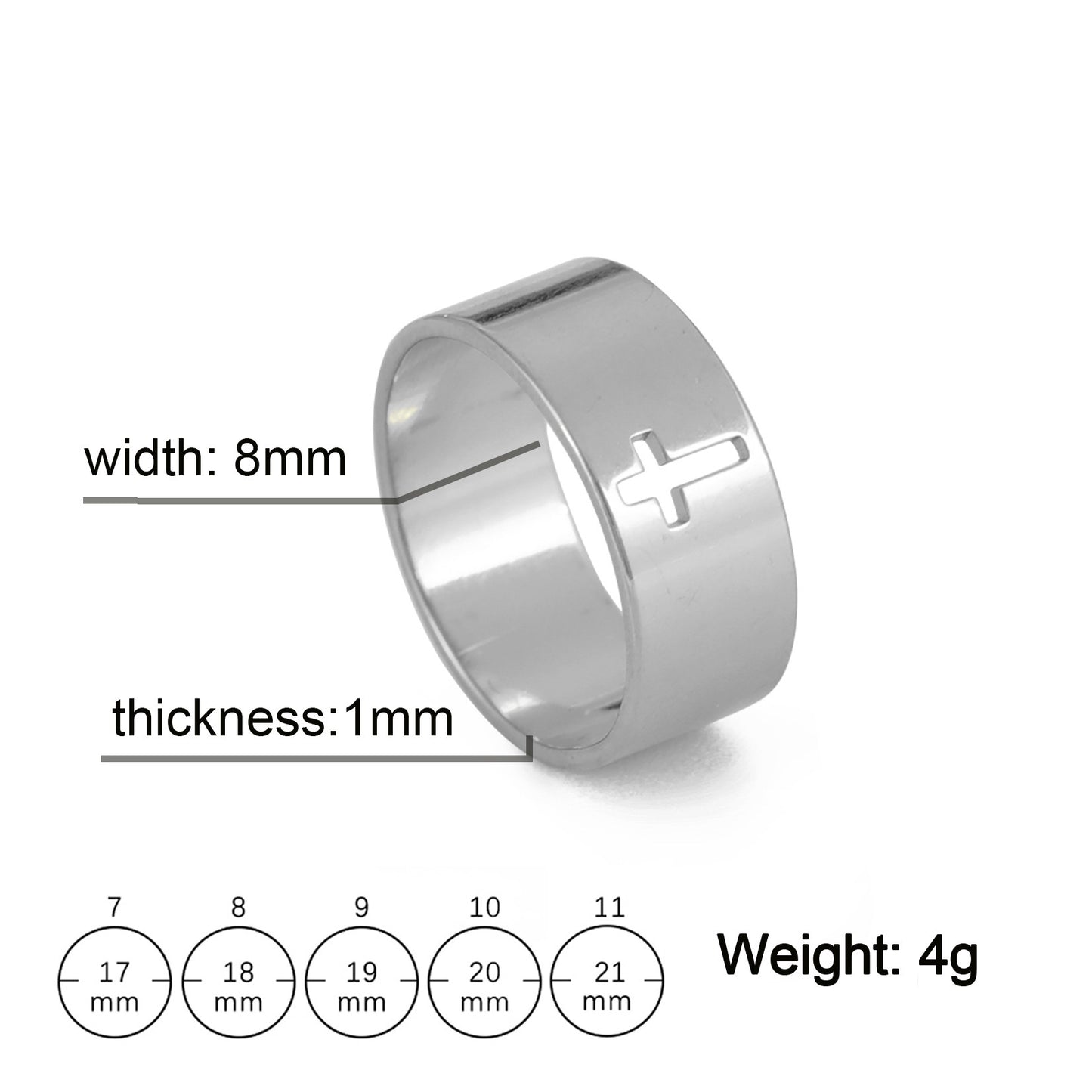 Unisex Hollow Cross Stainless Steel Ring Electroplated