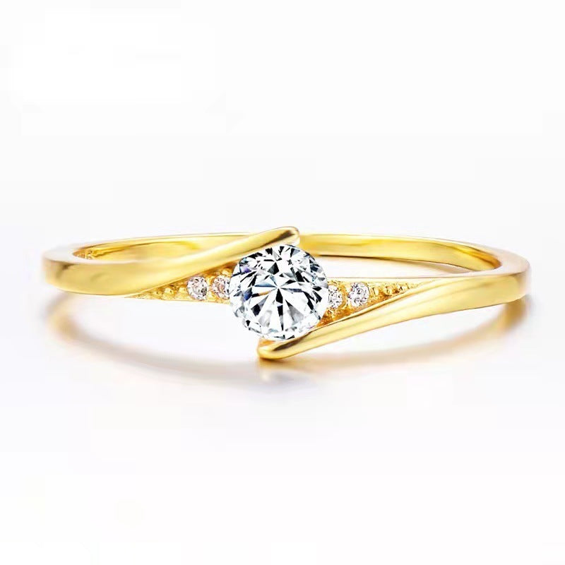 Womens Gold Plated Alloy Ring Engagement Ring With Artificial Gemstones Flower Design Ring Elegant Jewelry Gift