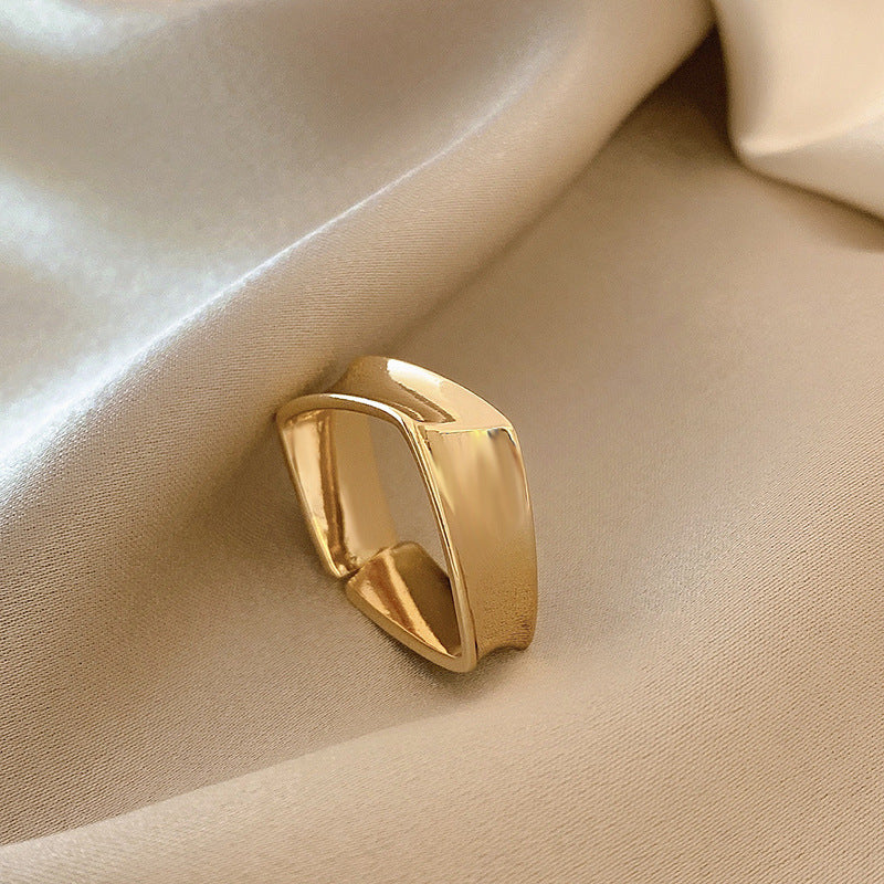 Women Adjustable Gold Plated Rings With Geometric Design And Artificial Gems For Wedding Jewelry Korean Fashion