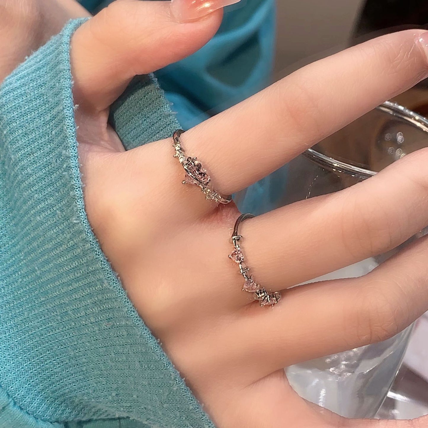 Womens Copper Heart Ring Cute Open Ring Heart Shaped Love Ring For Women Girls Adjustable Band Single Slim Fit