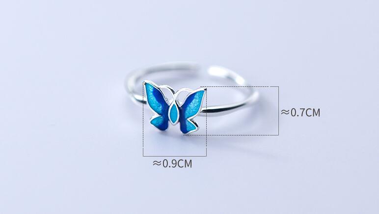 Silver Ring With Blue Butterfly Design And Delicate Insect Motif Adjustable Opening For Women Jewelry S925 Collection