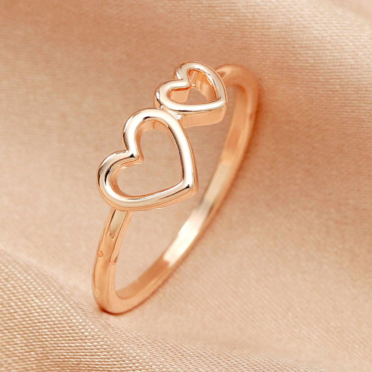 Vintage Double Heart Ring Copper Plated Geometric Jewelry
