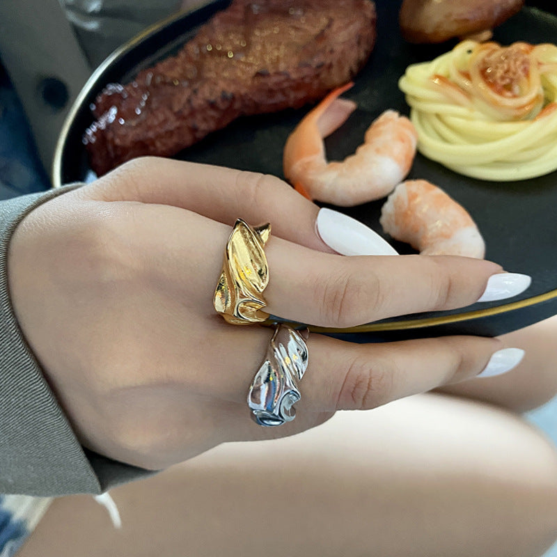 Womens Adjustable Silver Plated Ring Trendy Irregular Geometric Design Jewelry Gift for Her Statement Accessory Gift