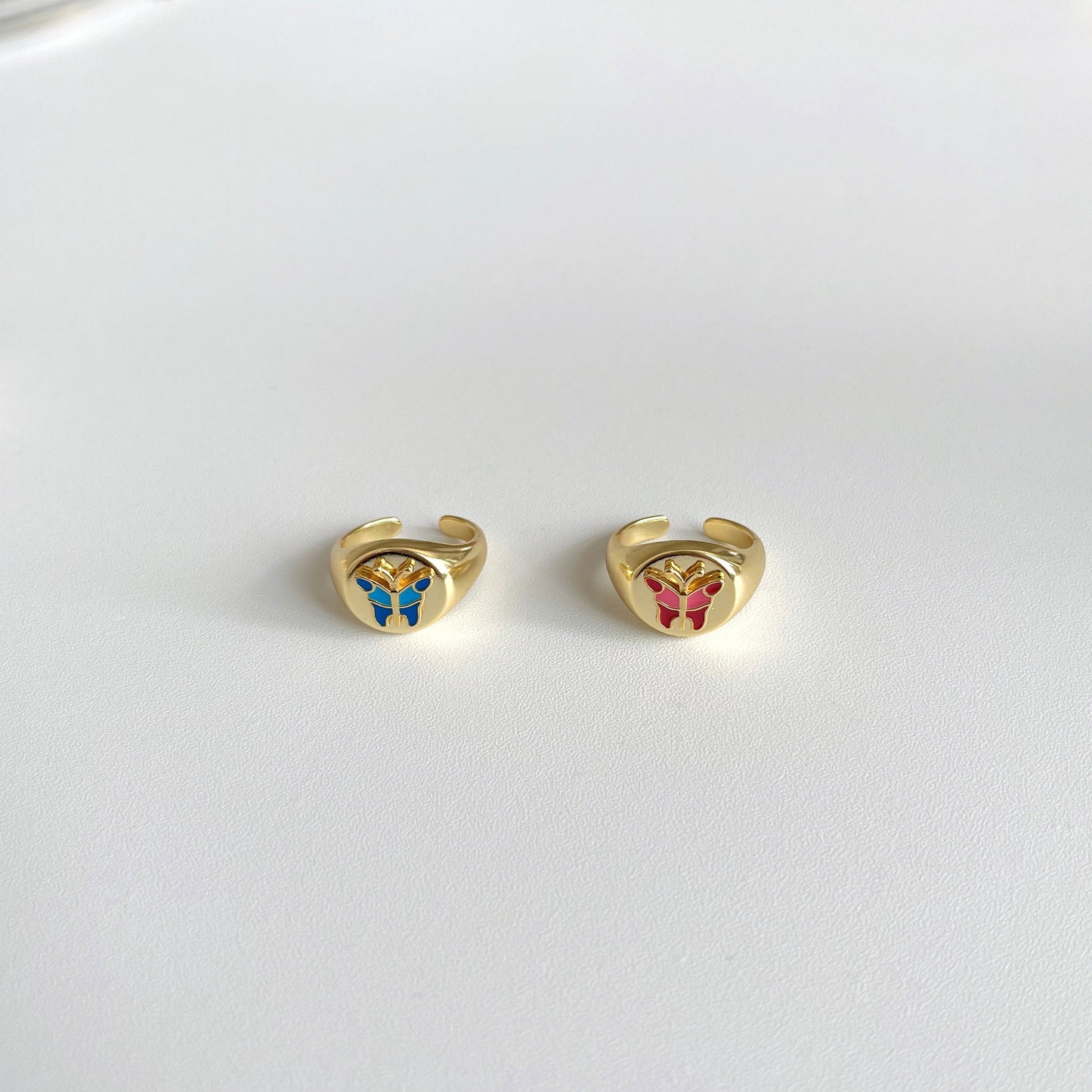 Copper Butterfly Ring Adjustable Open Design Insect Inspired Electroplated Finish Gift For Her Red Blue Elegant