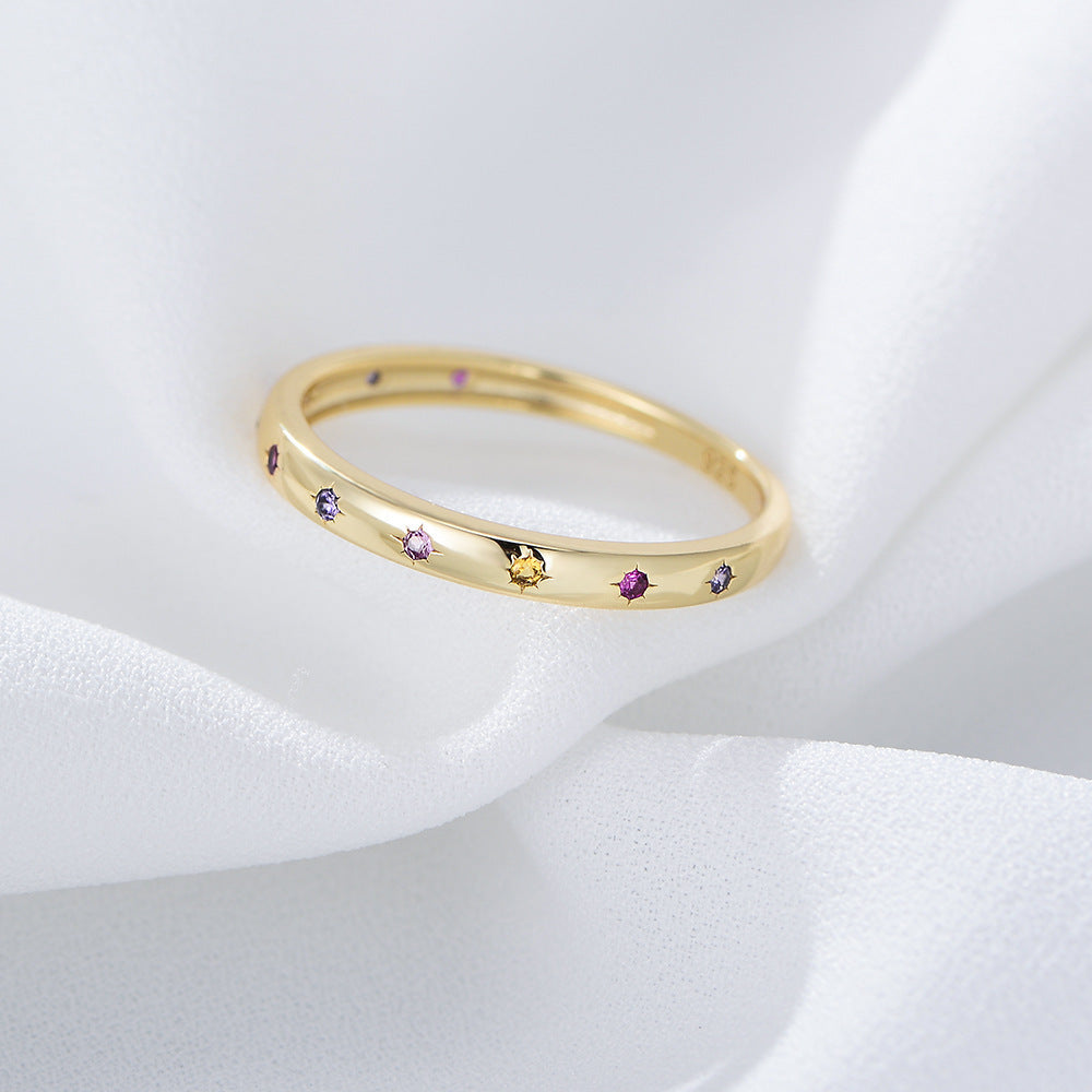 Womens Sterling Silver Ring Diamond Cut Geometric Design With Colored Zircon Gemstone Fashion Jewelry Festival