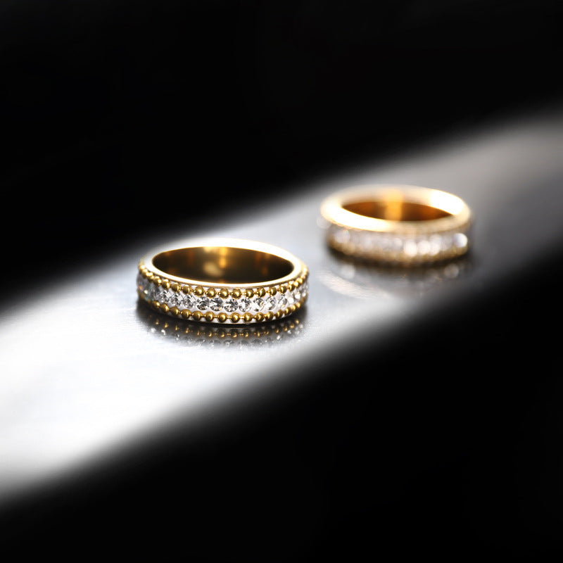 Gold Plated Stainless Steel Ring With Rhinestone Inlay Geometric Design For Womens Jewelry Gifts For Women Now