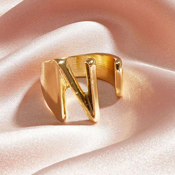 Gold Alloy Letter Ring For Women Initial Alphabet Ring Electroplated Simple Fashion Jewelry Gift For Daily Wear Style