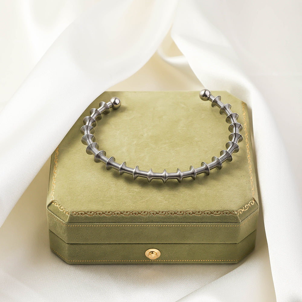 Stainless Steel Woven Bracelet Open Ended Fashion Bangle Electroplated Durable Round Design Accessory Steel And Gold