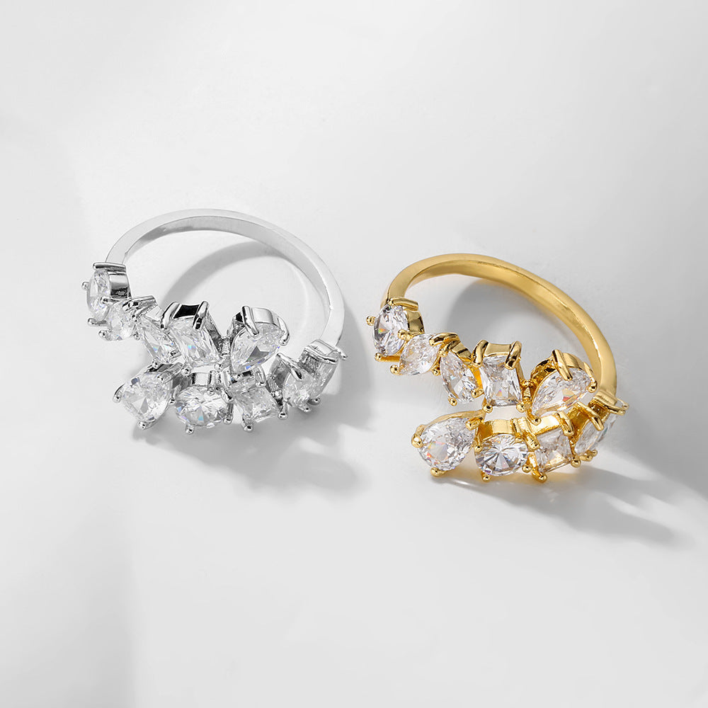 Women's Fashion Retro Temperament Inlaid Geometric Zircon Ring