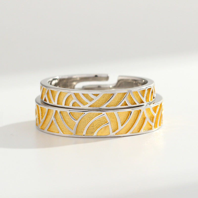 Couple Rings Set For Him And Her Copper Adjustable Wind Wheat Wave Design Literary Rings For Couples Gift Idea