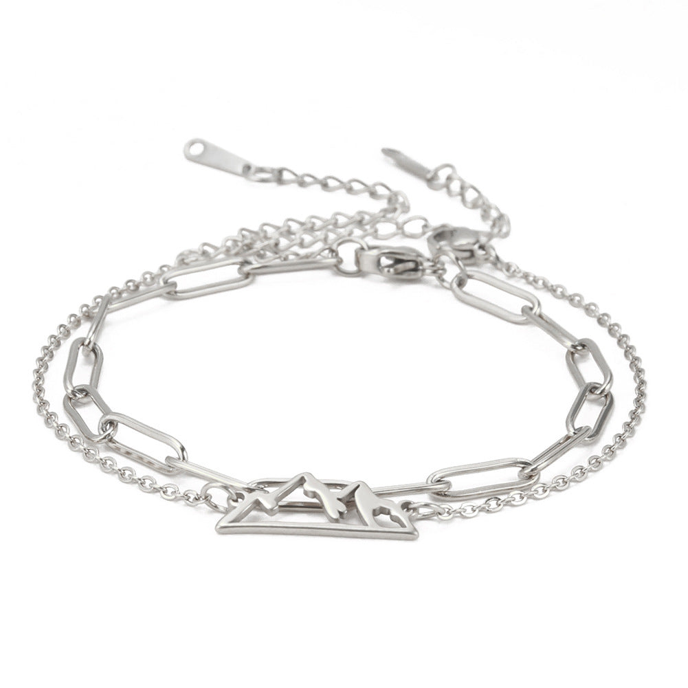 Womens Elegant Stainless Steel Double Layer Bracelet Pattern Design Simple Bangle Jewelry Gift For Her Stylish