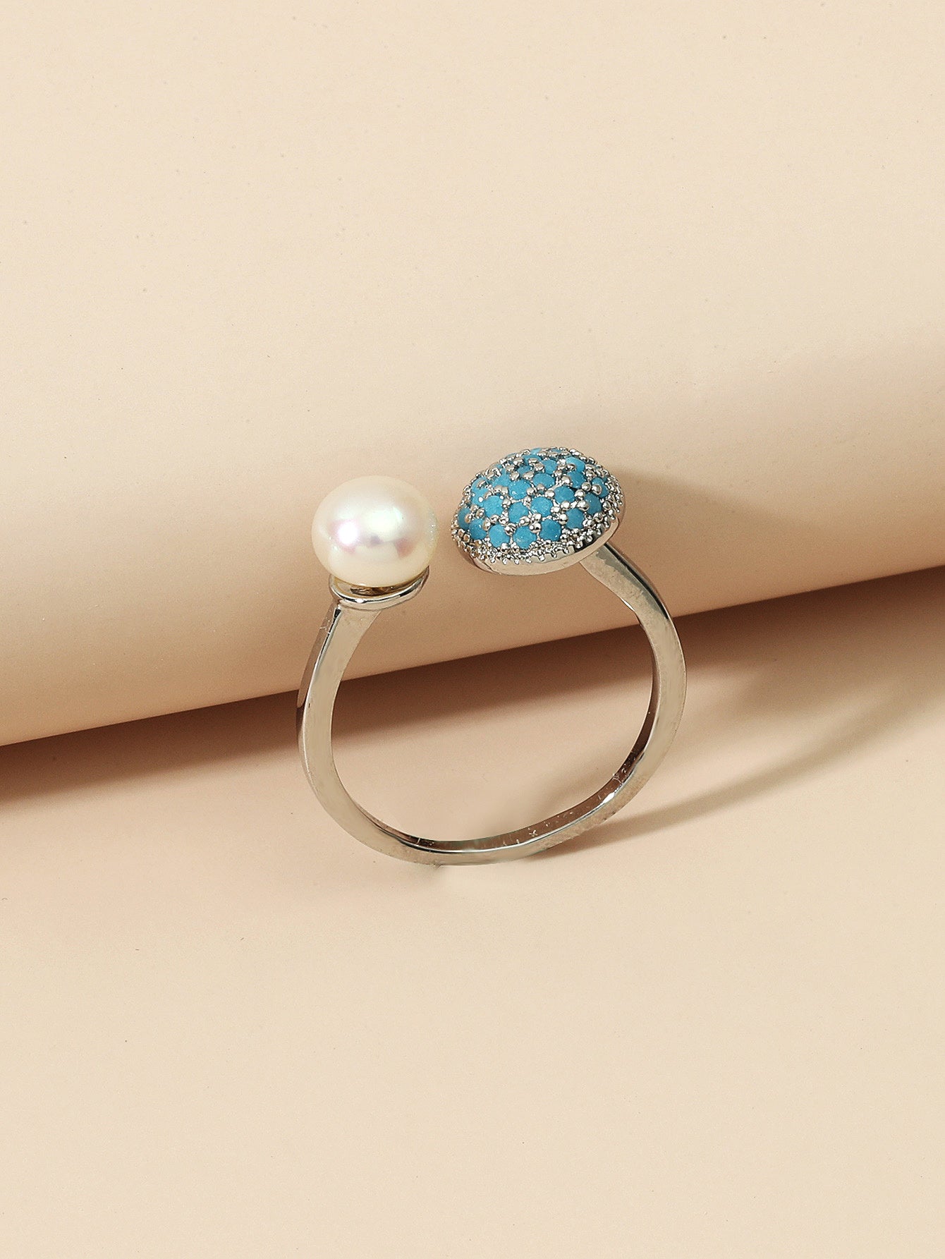 Personalized Solid Color Dual Use Short Ring Copper Zircon Turquoise Geometric Womens Jewelry For Everyday Use