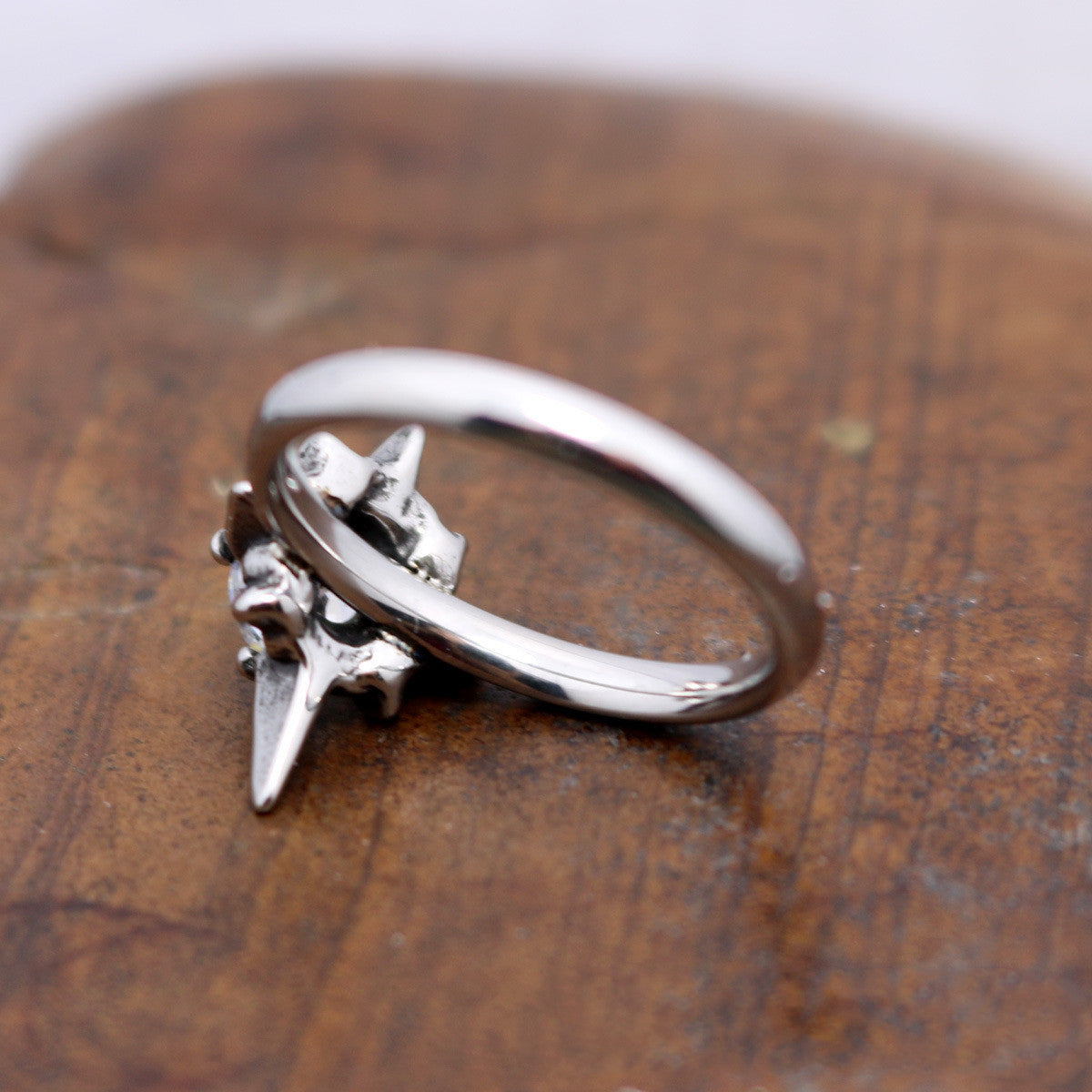 Stainless Steel Geometric Ring Black White Zircon Korean