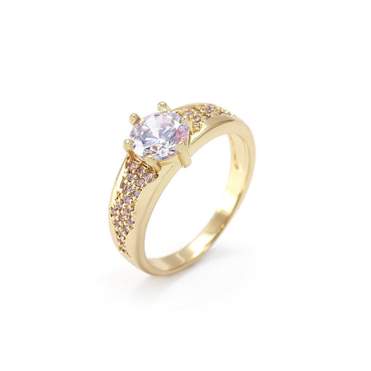 Gold Zircon Ring Copper European American Style Geometric Fashion Jewelry For Women With Zircon Accents Shines