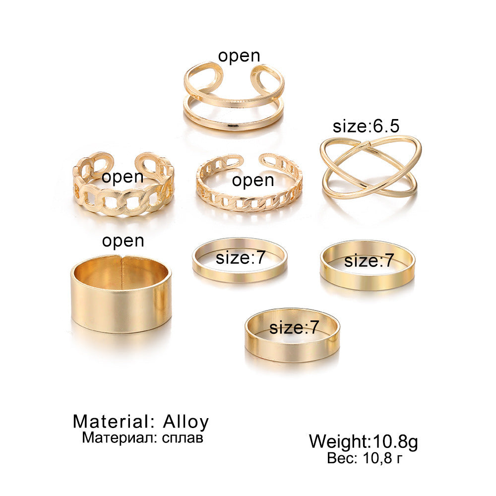 Womens Vintage Geometric Engraved Alloy Ring Set Gold And Silver Openwork Chain Design Jewelry Gifts For Women