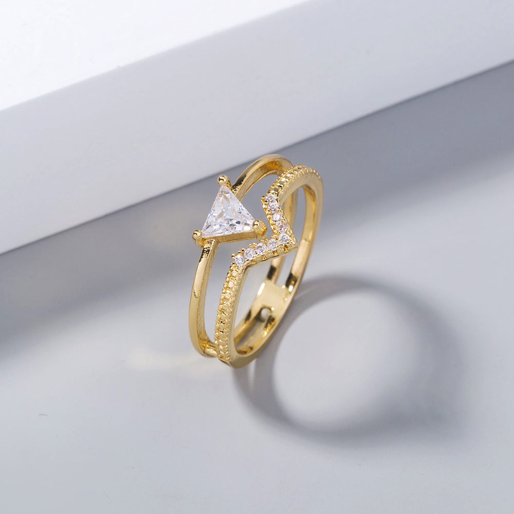 Geometric Triangle Ring Copper Zircon Ins Style Statement Ring For Women Fashion Jewelry Irregular Design Chic
