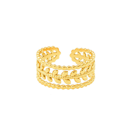 Openwork Carved Adjustable 18K Titanium Steel Rings Electroplated Gold Wheat Design Fashion Accessory For Women