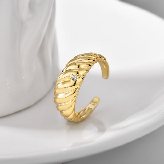 Croissant Ring Adjustable Gold Copper Zircon Embellished Geometrical Fashion Jewelry For Daily Wear Party Gift