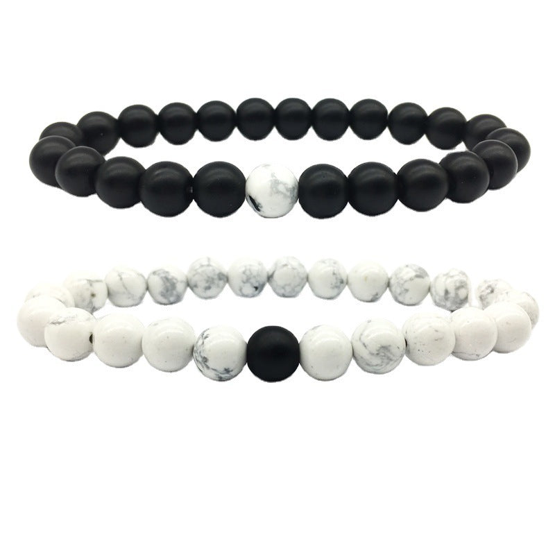 Couple Geometric Bead Bracelets Set 8mm Frosted Stone White Turquoise Matte Black 18cm Friendship Jewelry 18cm