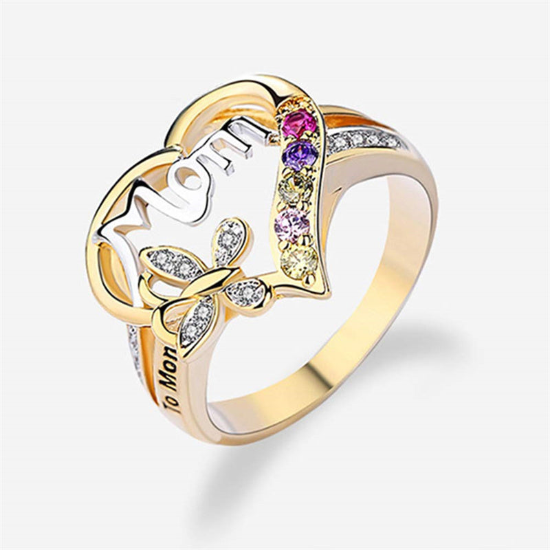 Gold Ring For Women With Rhinestone Butterfly And Heart Design Alloy Jewelry Gift For Mothers Day Elegant Look