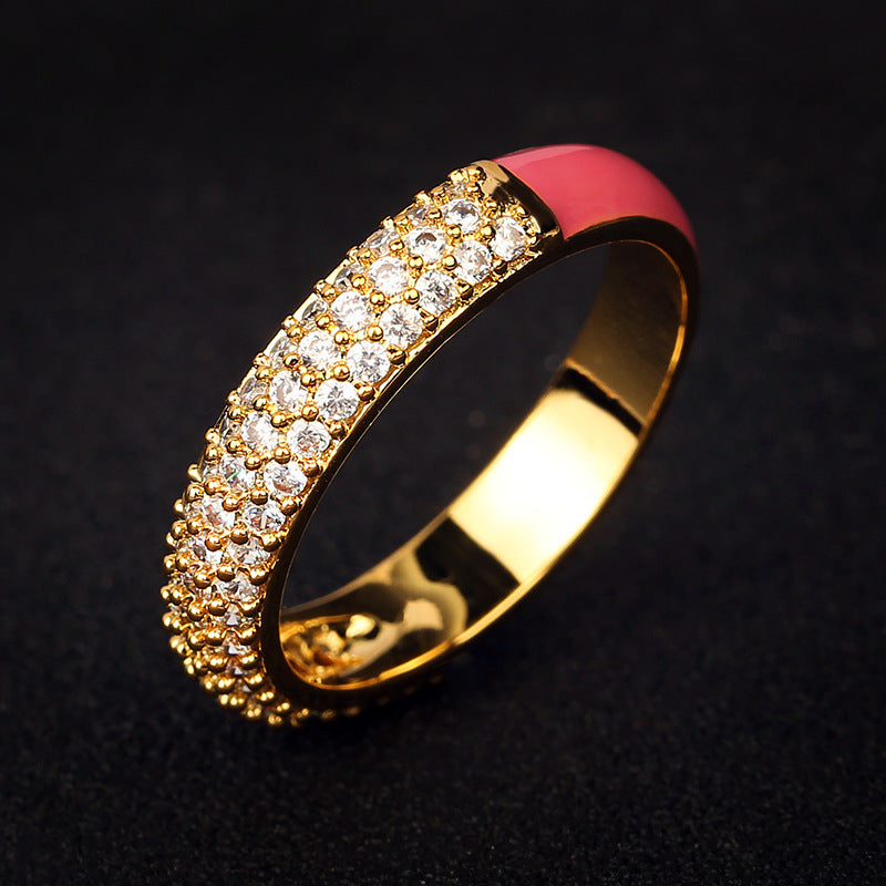Gold Plated Oil Drip Ring With White Copper Inlay And Gemstone Accents Sizes 6 7 8 9 10 For Women And Men Everyday Wear