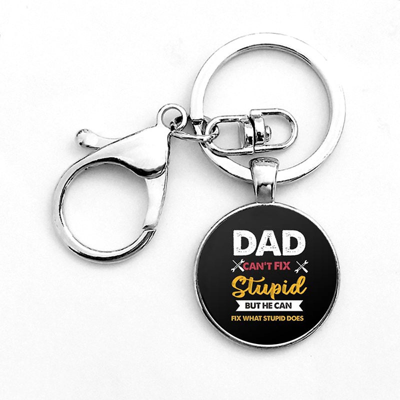 Dad Keychain Gift For Fathers Day Funny Tools Zinc Alloy Pendant Round Glass Dome Keychain Eco Friendly 25mm Gift