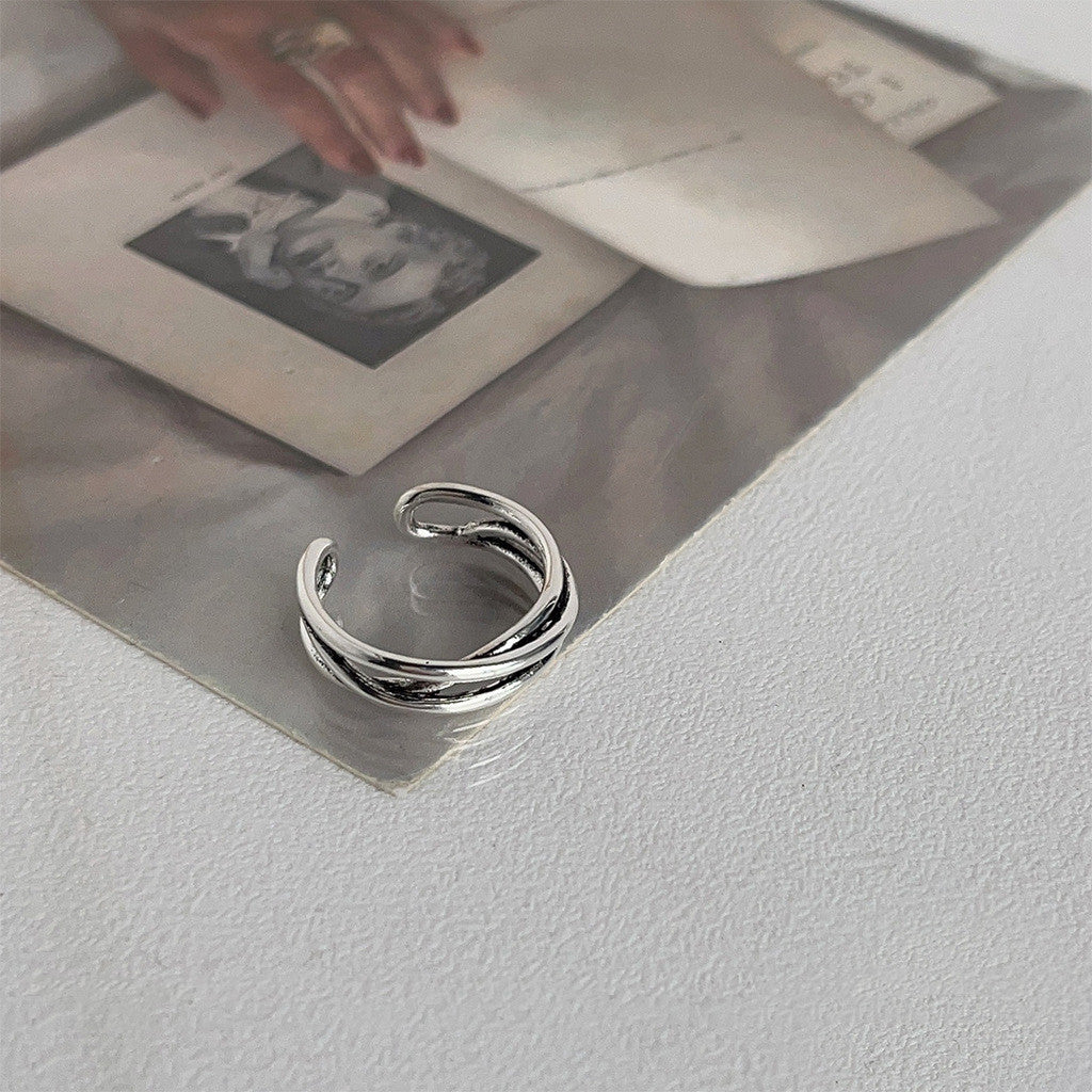 Geometric Copper Electroplated Ring for Women Silver Tone Band Simple Everyday Jewelry Gift for Her Everyday Chic