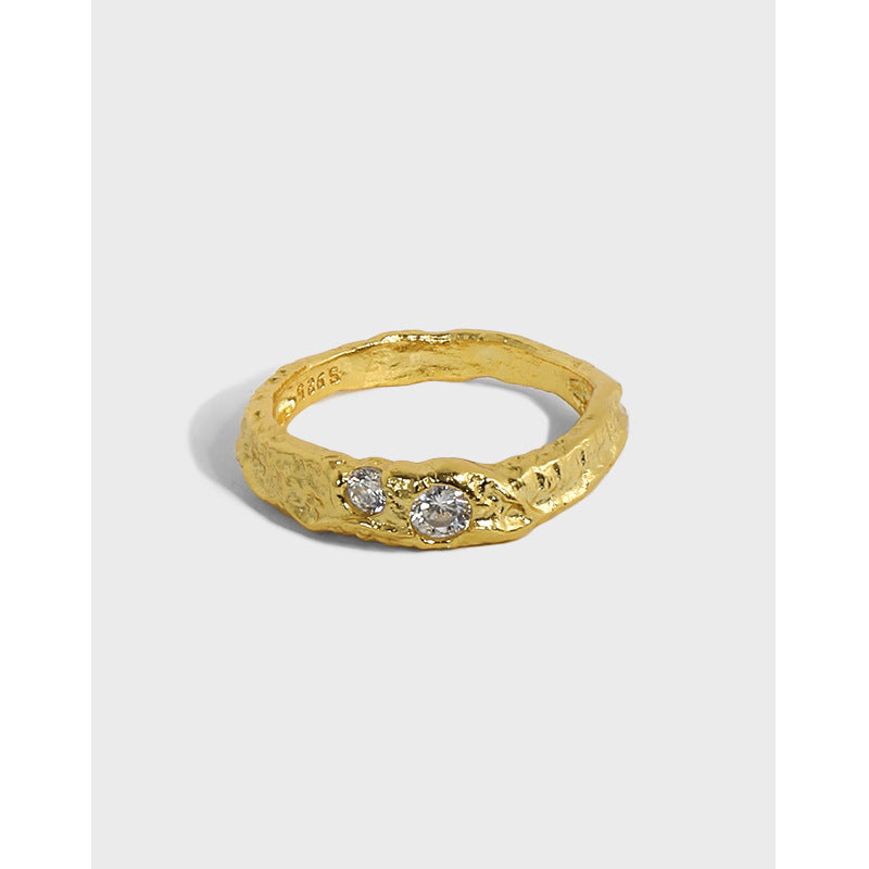 Sterling Silver Textured Ring Tin Foil Design Electroplated In 18K Gold Or White Gold Statement Ring EverydayUS