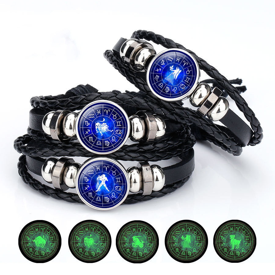 Leather Bracelet With Crystal Inlay Constellation Taurus Zodiac Sign Unisex Jewelry For Everyday Wear Soft Feel
