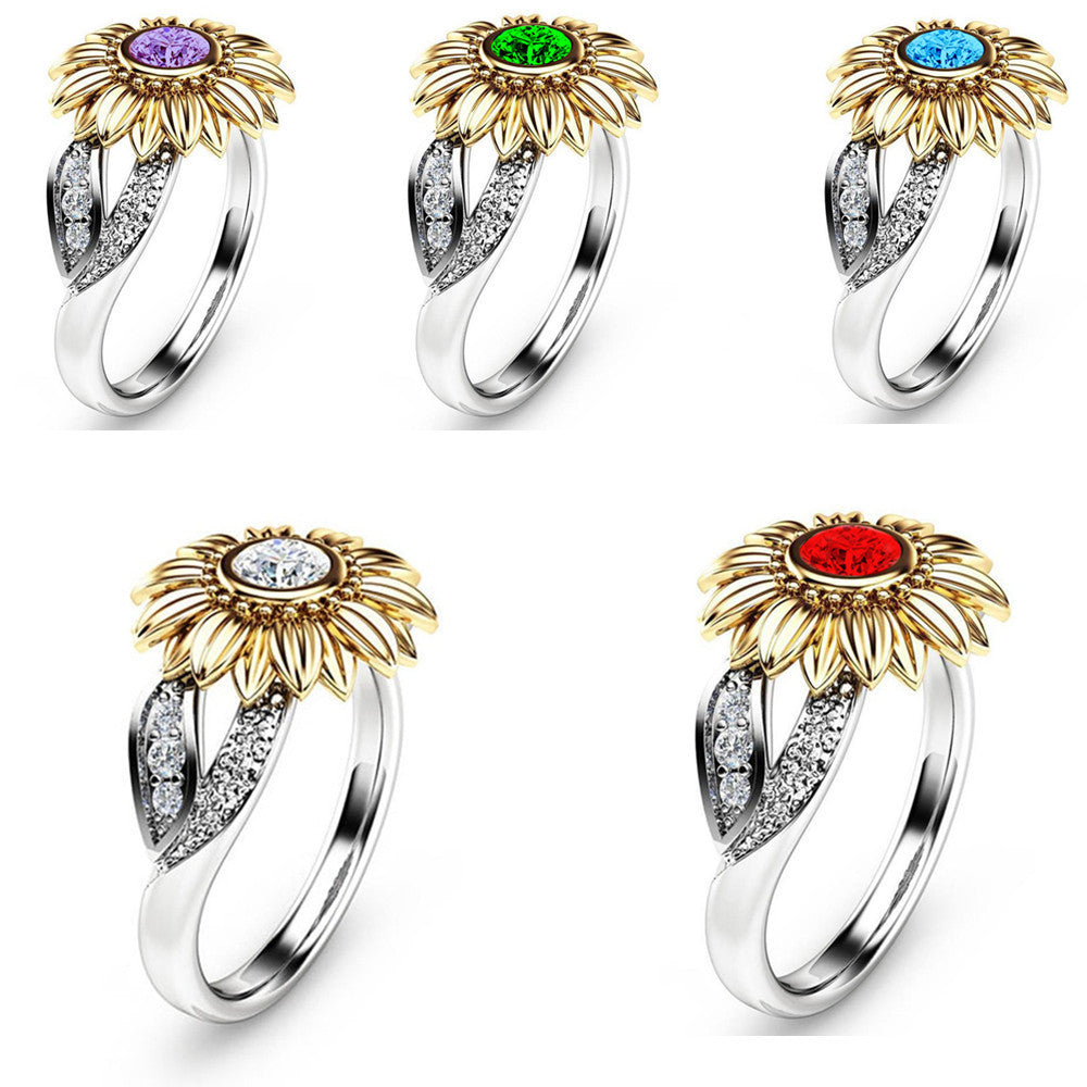 Womens 18K Gold Plated Chrysanthemum Sunflower Ring Copper Tone Fashion Jewelry Gift For Her Elegant Accessory