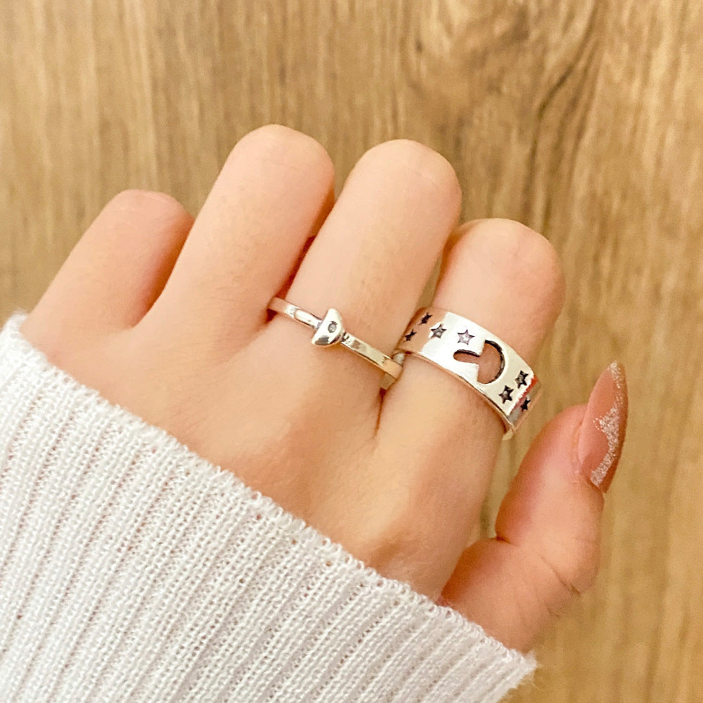 Machined Alloy Couple Rings Silver Dragon Punk Style for Women and Men Fashion Ring Set Unisex Gift Idea for Lovers