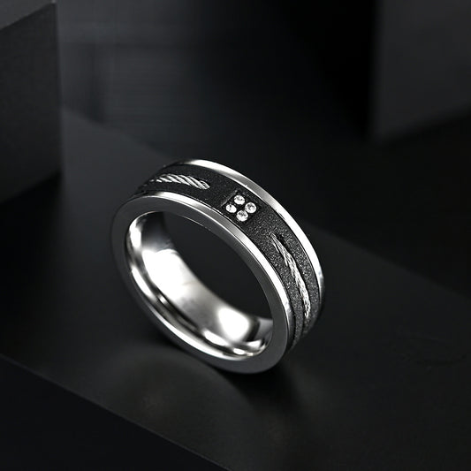 Men's Frosted Stainless Steel Inlaid Wire Rope Ring