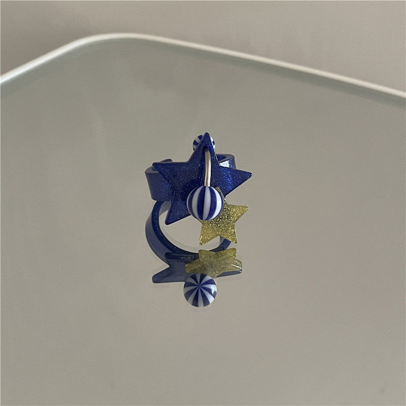 Women Five Pointed Star Glitter Ball Ring Resin Plastic Trendy Aesthetic Fashion Accessory Durable Jewelry Gift Idea