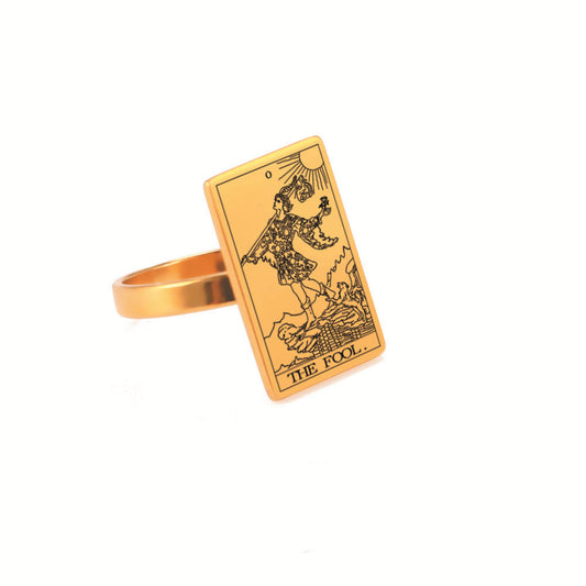 Unisex Tarot Card Ring Stainless Steel European American Patterned Jewelry Travel Souvenir Gift Accessory Men Women