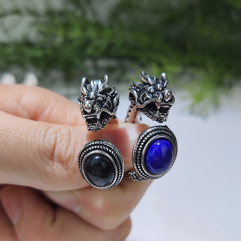 Unisex Glitter Stone Ring Fashion Personality Open Adjustable Charoite Ring Electroplated Semi Precious Stone Ring for Men and Women Mixed Color