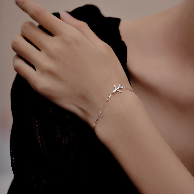 Copper Bracelet With Zircon Paper Airplane Design Sparkling Jewelry Gift For Women Fashionable Accessory Style